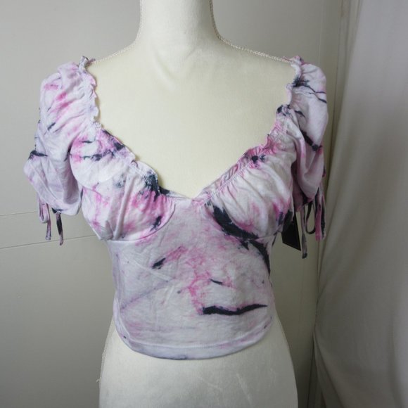 Volcom Cropped Top Pink and Black Tye Dye Short Sleeve Size Small NWT - Picture 2 of 9